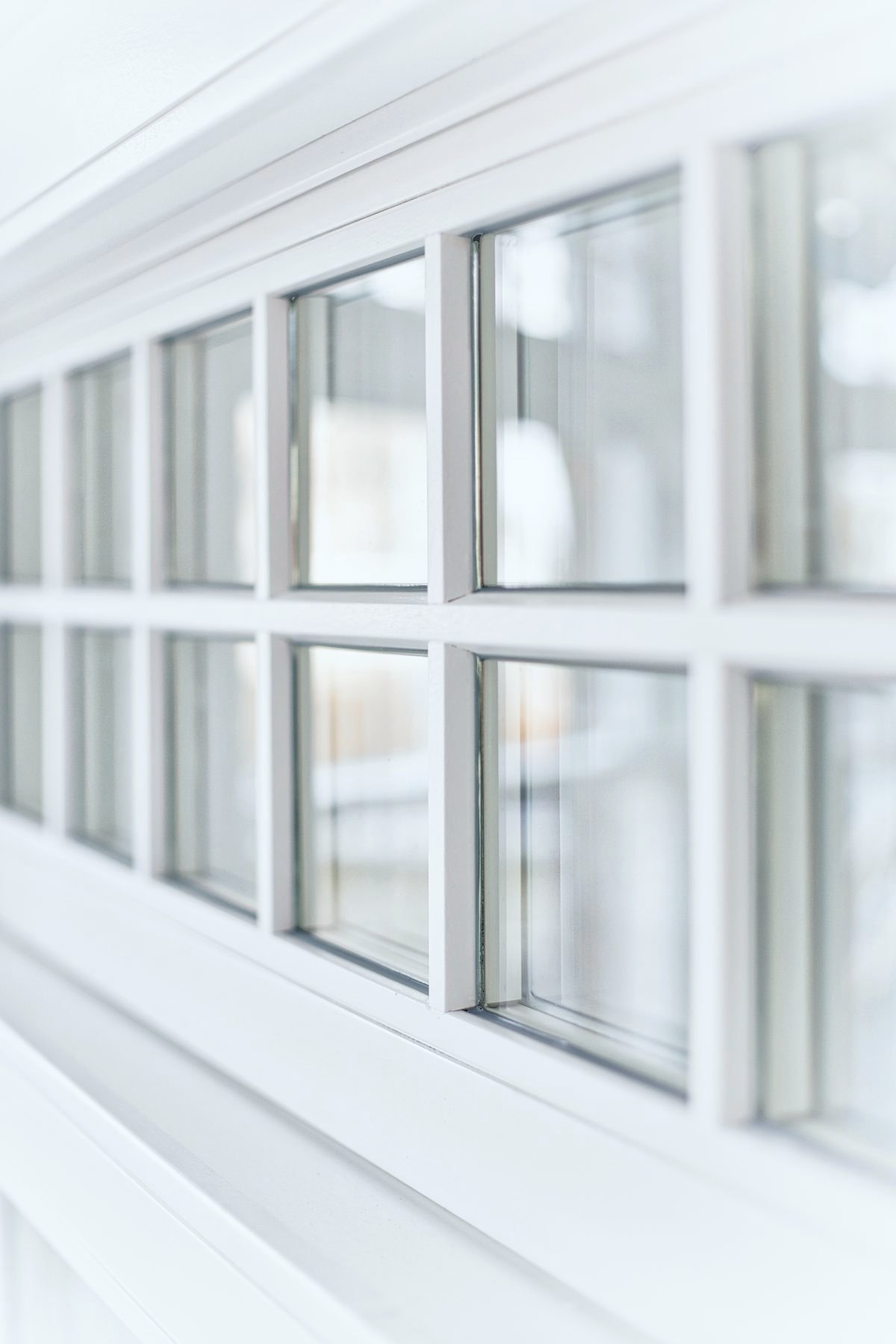 White timber window with glazing bars, close up